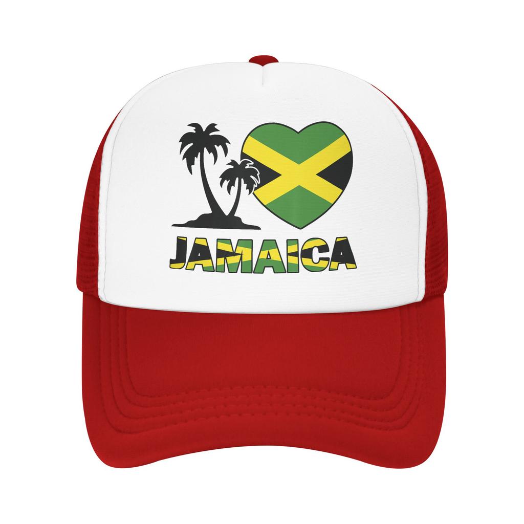Jamaica I Love Jamaican Flag Mesh Baseball Cap Unisex Sport Sun Hat  Hats Adjustable Sun Hats Summer Trucker Hats