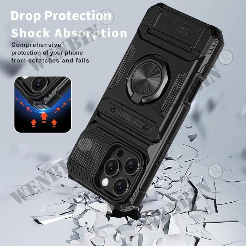 Case For iPhone 17 16 15 14 Pro Max 16 Plus Magnetic Rotated Ring Kickstand Heavy Duty Drop Protection Wallet Cover Funda Capa