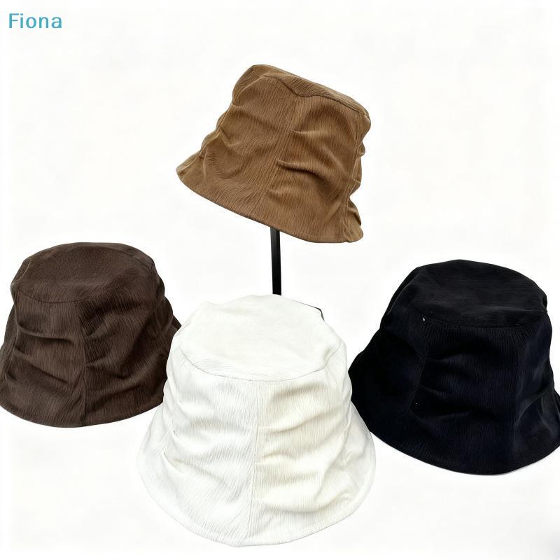 1Pcs Korean Style Foldable Travel Outdoor Hat Corduroy Pleated Bucket Hat For Women Solid Color Soft Casual Sun Hat