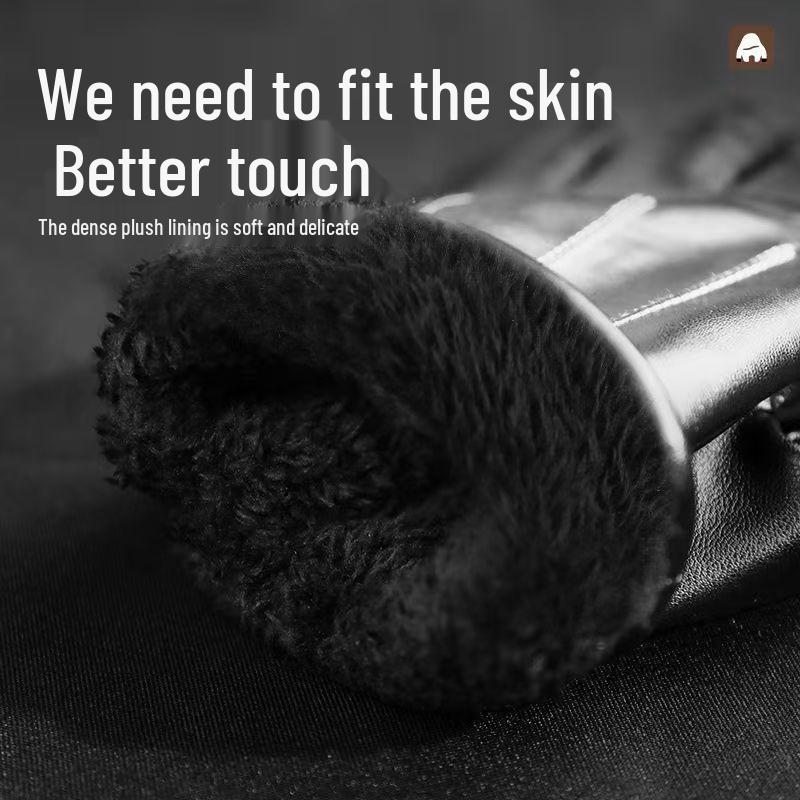 Men's Winter Leather Touchscreen Cycling Gloves - Thick, Windproof, and Warm
