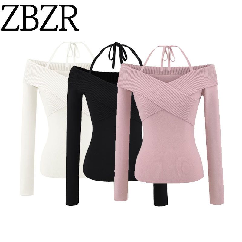 Za New Fall Women's Clothing 2025 Fashion Wind Fashion Halter Off-the-Shoulder Sweater Silm Inner Sweater Tops