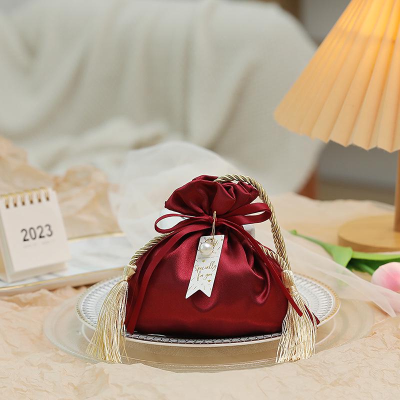 Silk Tassel Drawstring Candy Bags for Weddings and Parties Satin Candy Bag