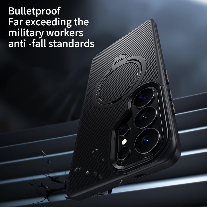 360 Rotating Kickstand Magnetic Carbon Fiber Pattern Case for Samsung S26 Ultra S25 S24 Plus S23 S22 Shockproof Sturdy Cover