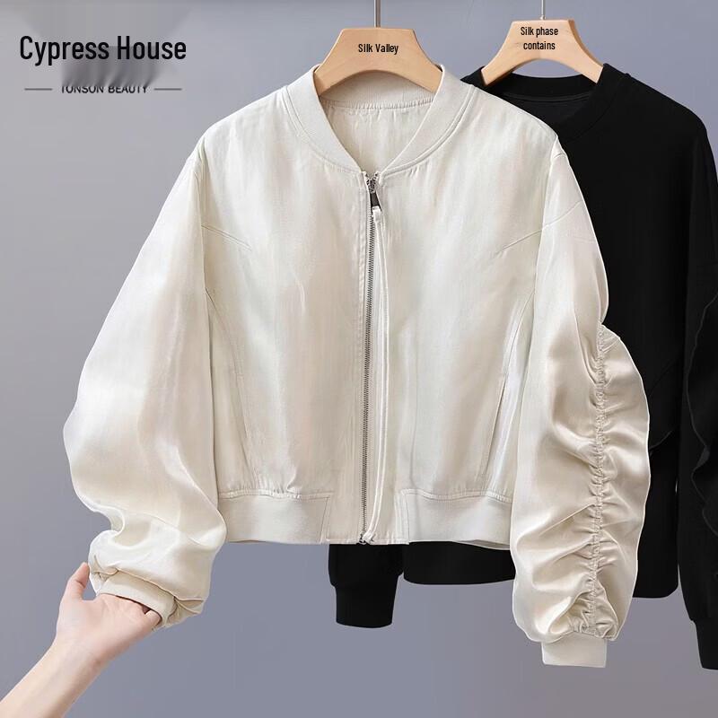 Sipai She Women s Solid Long Sleeve Loose Baseball Jacket L