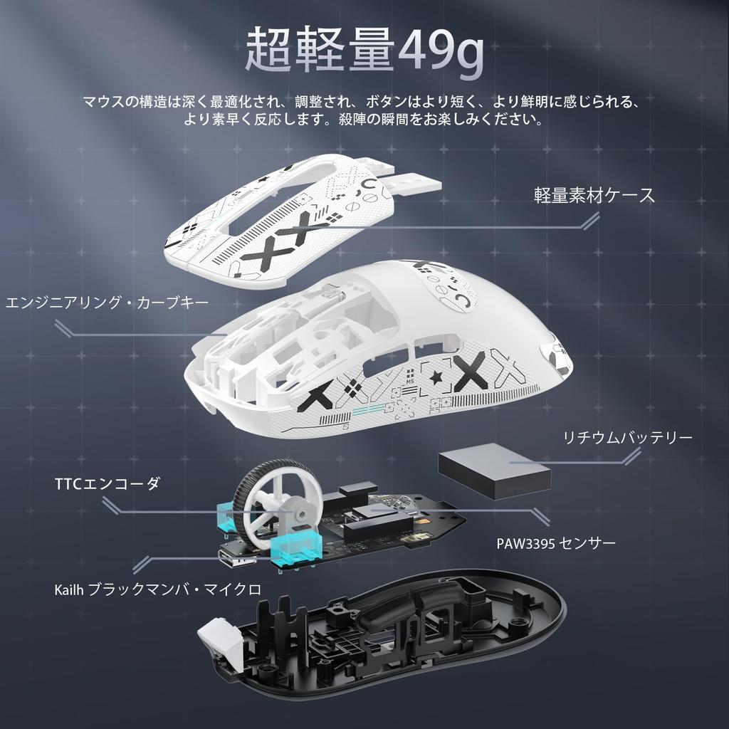 ATTACK SHARK X3 49g Gaming 3395 26000 DPI Ultra-lightweight Mouse, Wireless/Bluetooth/Wired, Sensor,