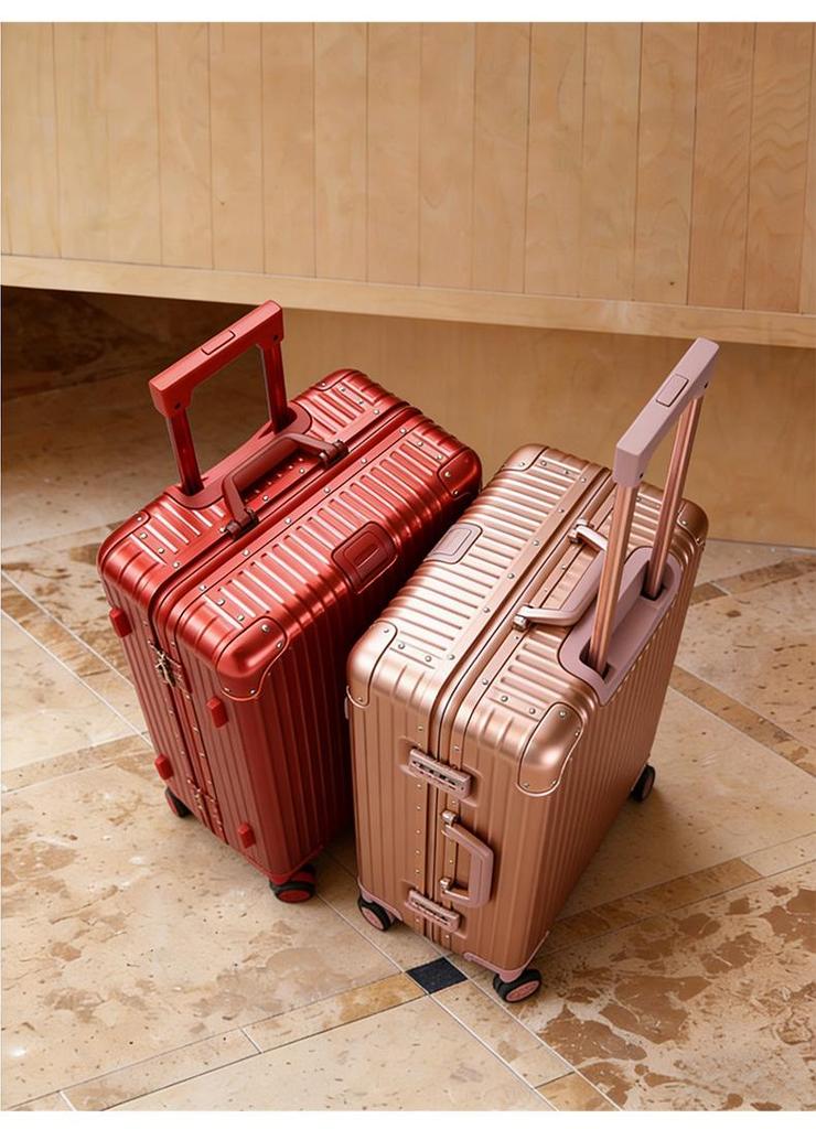 Aluminum-Magnesium Alloy Trolley Case with Universal Wheels, 24" Carry-On for Student Travel & Men's Business, with Combination Lock.