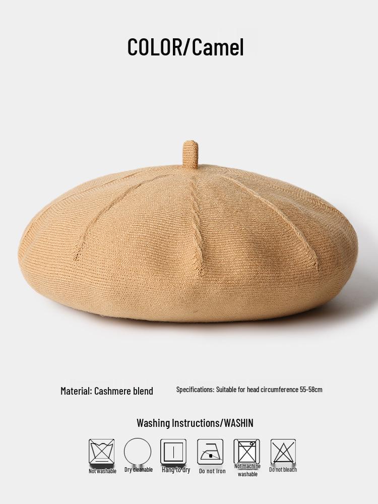 Women's Cashmere Knitted Beret - Autumn/Winter Korean Style, Flattering Fit, Japanese Wool Painter Hat.