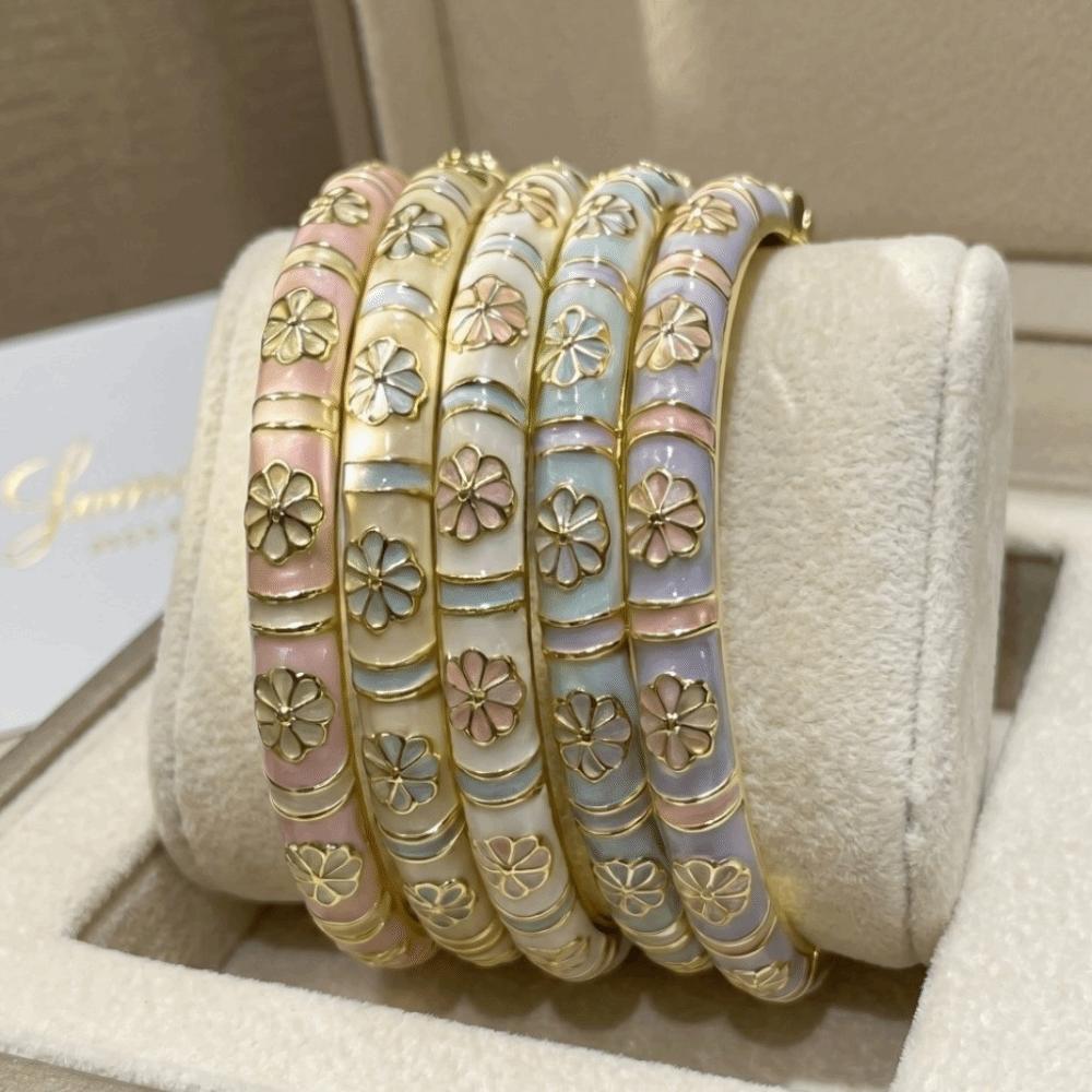 Traditional Flower Bangle Enamel Women's Hand Bracelet Handicraft Vintage Cloisonne Bangle Ladies