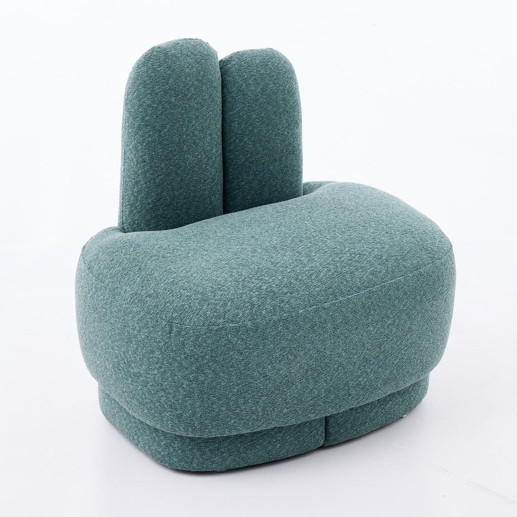 Cozy Bunny-Ear Fabric Ottoman - Fixed Upholstered Stool with Cute Ears, No Storage, Not Removable