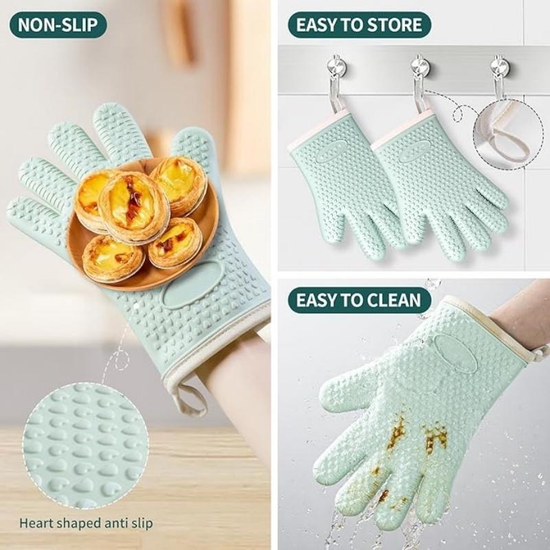Heat Resistant Silicone Kitchen Gloves Anti-scald Thickened Microwave Oven Baking BBQ Gloves Anti-slip Heat Insulation Mitts