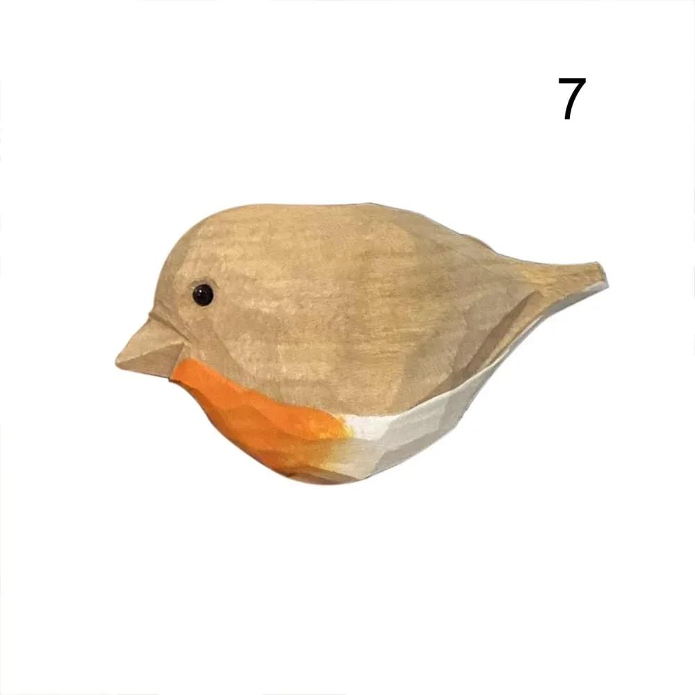 Multi-style Cute Wood Carving Bird Handmade Carving Small Bird Ornament Painting Nordic-style Wooden Bird Figurine Home Decor