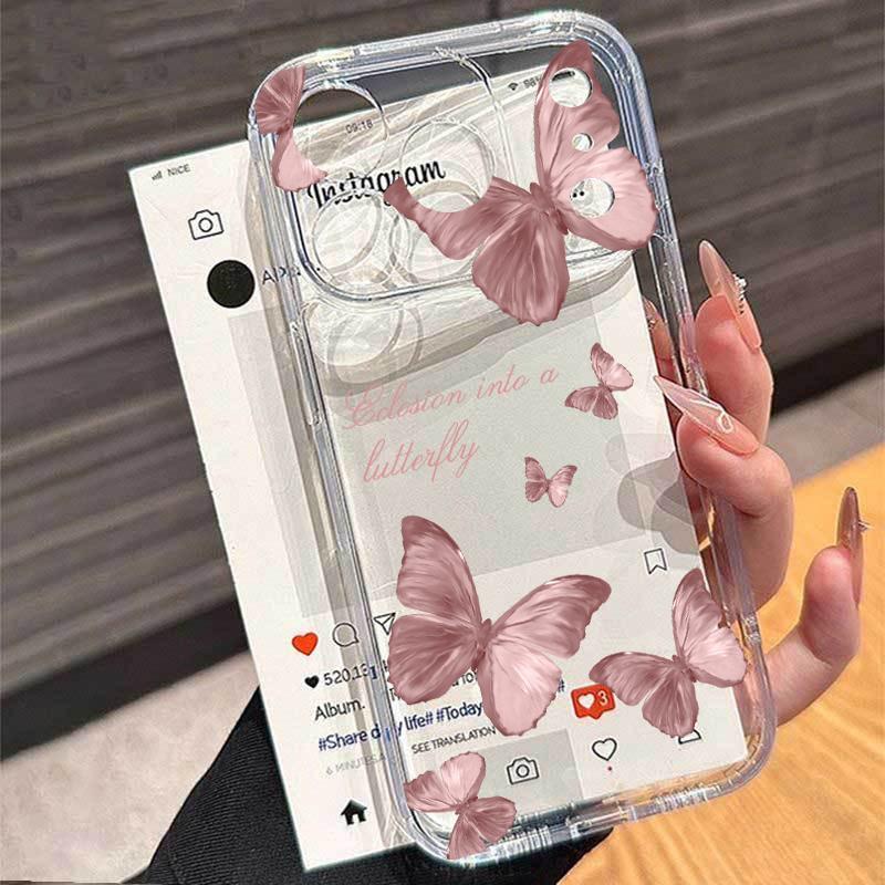 Gold Butterfly Transparent Phone Case For Samsung Galaxy A57 A56 5G A36 A26 A16 A07 A55 A15 A54 S26 S25 Ultra S24 S23 Plus FE