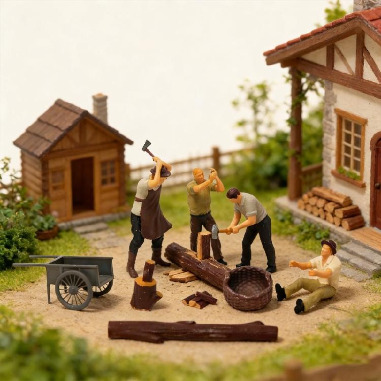 1:64 Scale Hand Painted Miniature Figures for Dioramas Props,Photography Collector Realistic Lumberjacks Figure Models