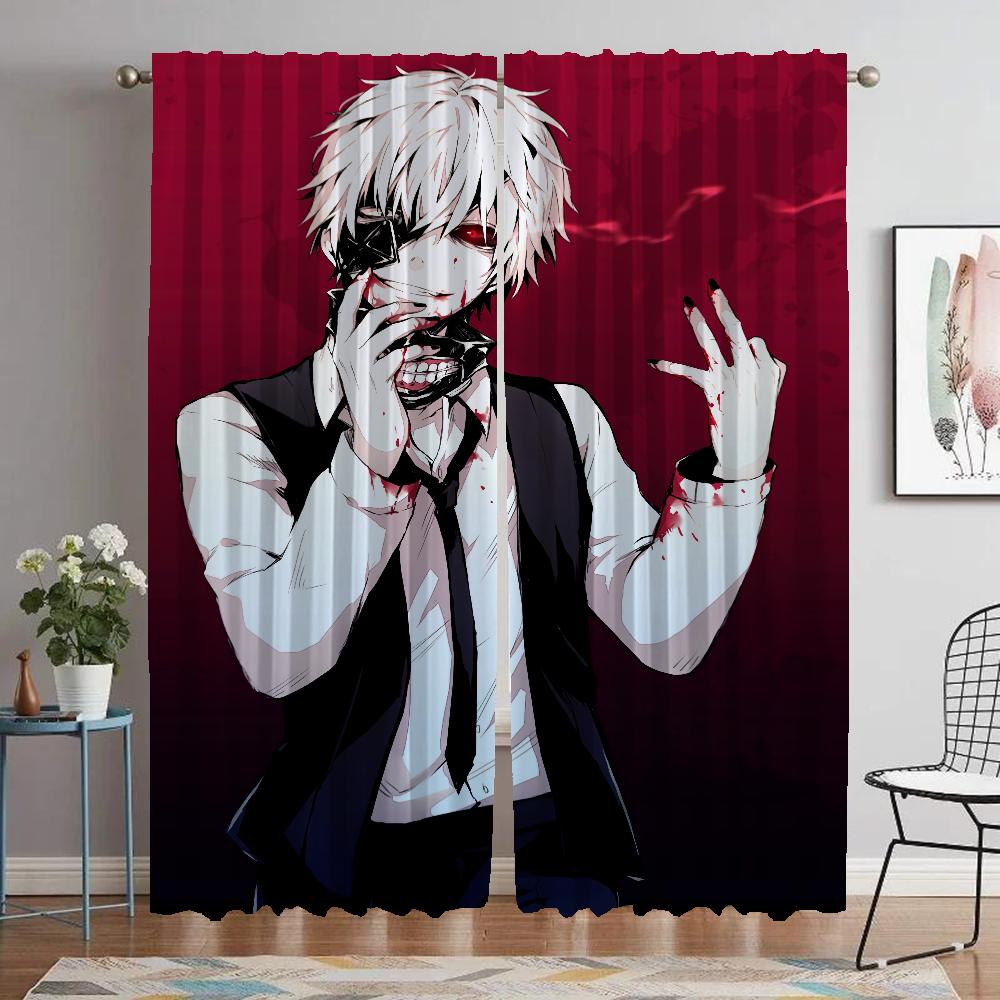Kitchen Curtains 2 Pieces Tokyo Ghoul Window Curtain for Room 2 Panel Halloween Decoration Partition Home Interior Curtains