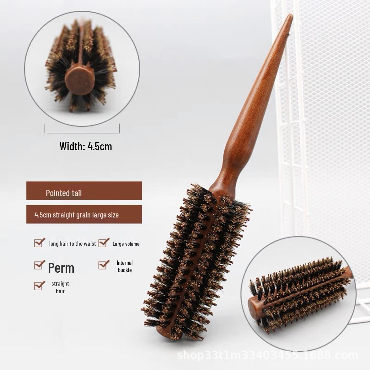 Solid Wood Round Bristle Comb for Curling, Straightening, and Styling Hair