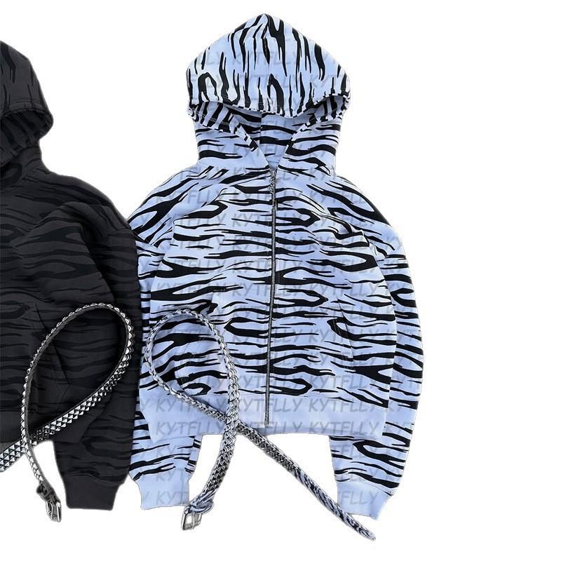Y2K Reißverschluss Hoodie Mit Tigerprint Streetwear Unisex Grafik Sweatshirt