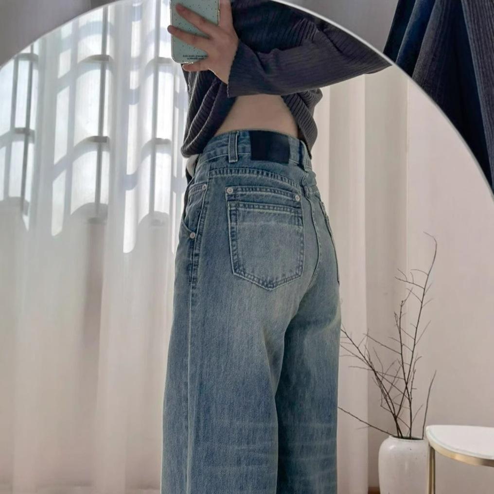 Vintage Weitbeinige Jeans Damen Sommer Hochtailliert Locker Skinny Lässig Gerade Hose Retro Hohe Taille Streetstyle Baggy Lange Jeans für Damen