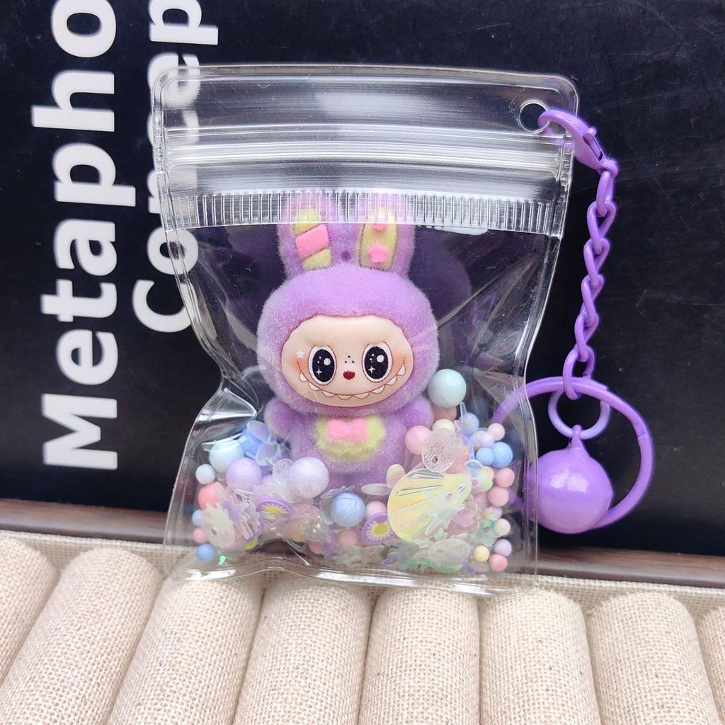 Flocking Keychain Cute Doll Doll Pendant PVC Transparent Bag Luminous Bag Hanging Jewelry