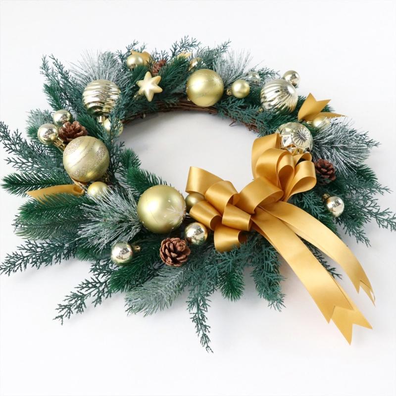 Artificial Wreath Christmas Wreath with Pinecone and Bowknot for Front Door Window Yard Garden Christmas Decorations