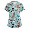 Top da Lavoro da Donna con Scollo a V, Manica Corta, Spacchi Laterali e Tasche, Stampa Animalier, Camice Medico, Vestibilità Comoda