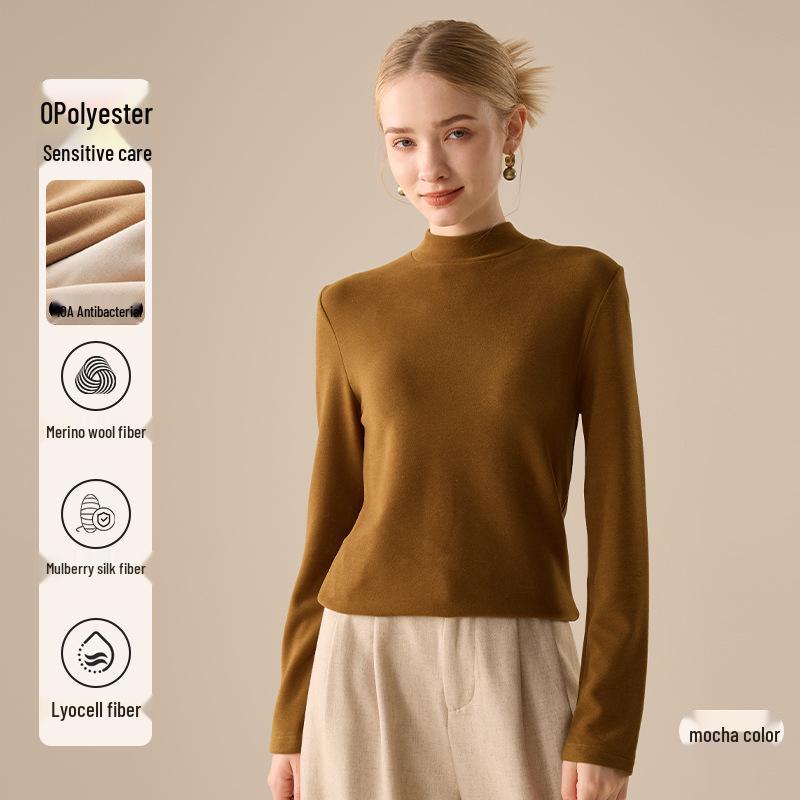 Women's Lyocell Silk Wool Blend Half-Neck Warm Top - Autumn/Winter Style