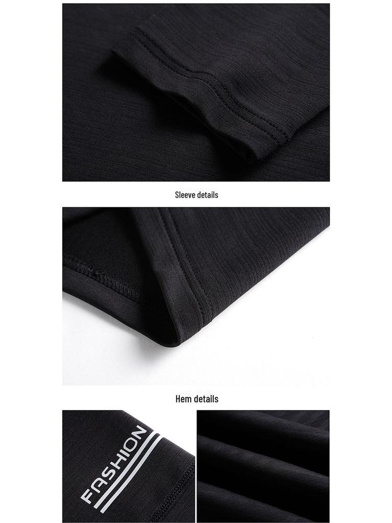 Men's Long-Sleeve Ice Silk Stretch Sports T-Shirt for Spring/Summer Fitness and Casual Wear