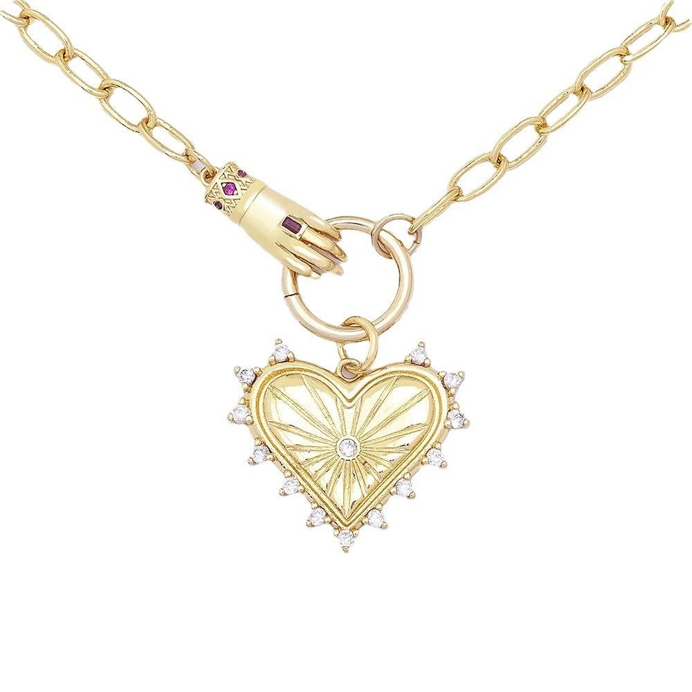 New Geometric Zircon Hand Heart Pendant Necklace Unique Light Luxury Fashion Exaggerated Personality Clavicle Chain Jewelry Gift