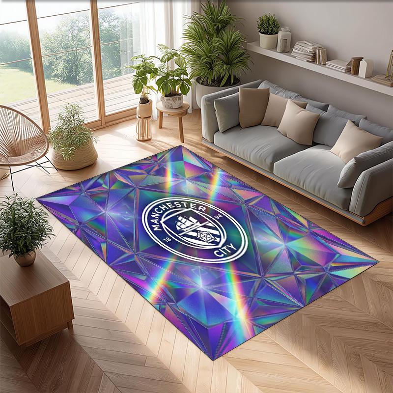 Manchester City Printed Flannel Area Rug Non Slip Soft Polyester Floor Carpet Indoor Decor Mat for Bedroom Living Room Sofa