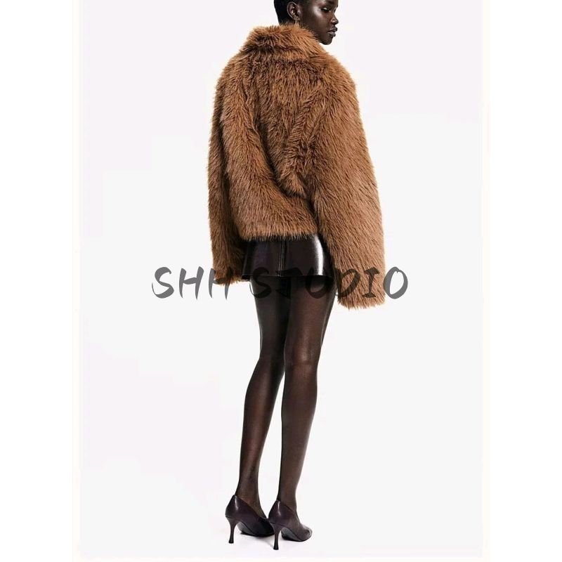 Autumn New Women clothes Idle Style Loose Faux Fur Christmas Warm Furry Lapel Outerwear 1252029