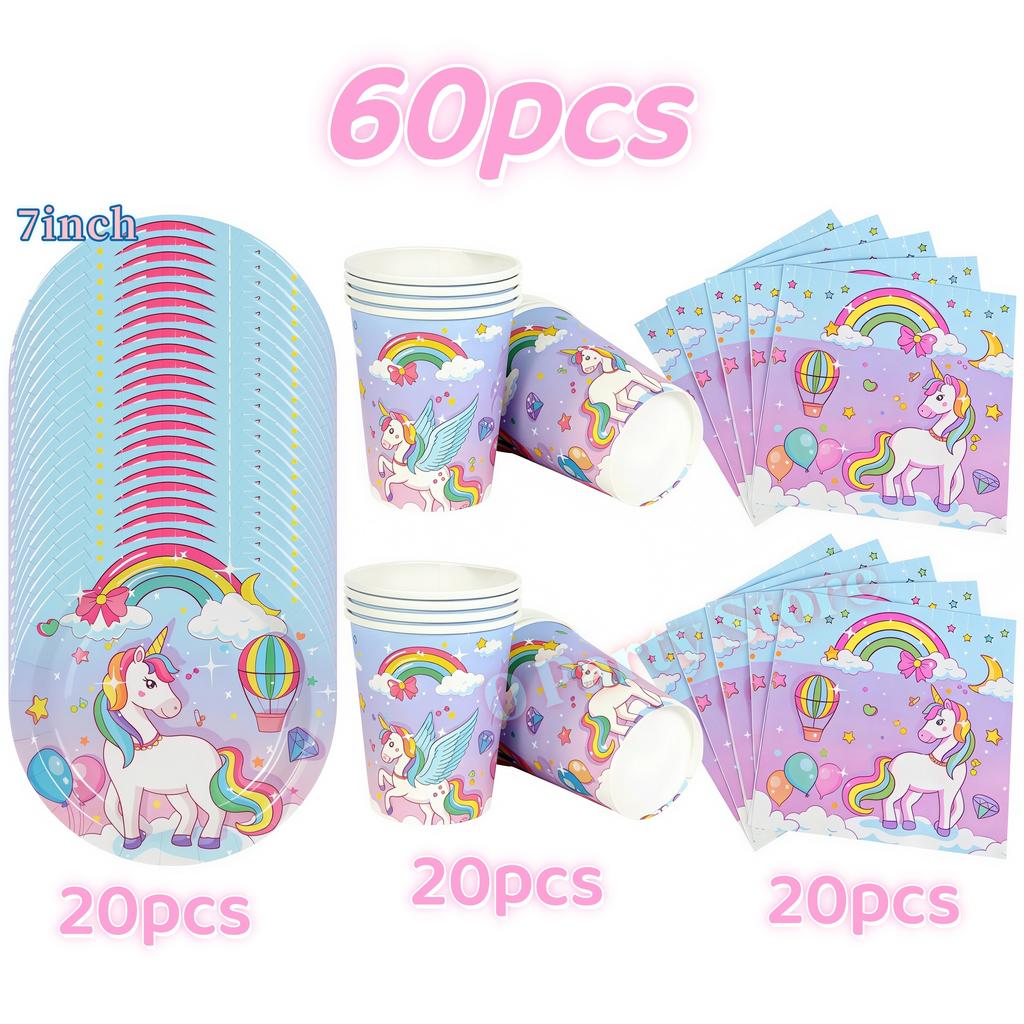 Kids Girls Unicorn Birthday Party Decoration Tableware Kit Plate Cup Unicorn 3D Balloons Party Favors Baby Shower Supplies Gifts