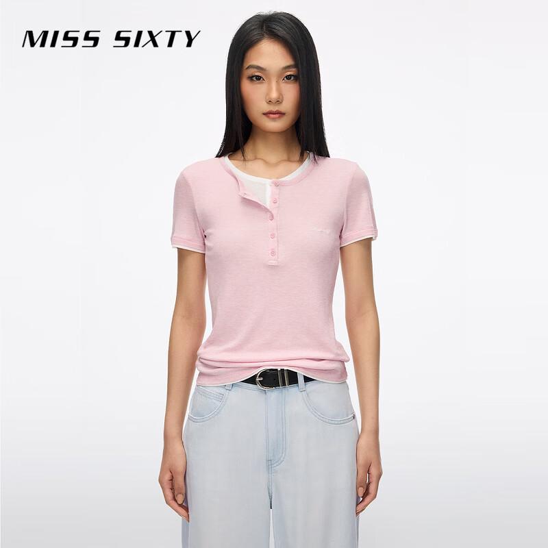 MISS SIXTY 2026 Summer Faux Two-piece Henley T-Shirt M