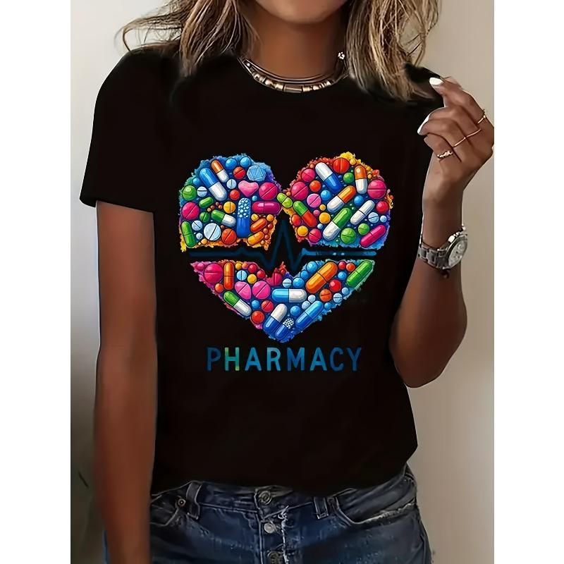 Damen Kurzarm T-Shirt mit Rundhalsausschnitt | Geeignet für den Frühling, Trendiger tropischer Musterdruck, Ideal für Freizeit, Reisen, Zuhause und Urlaubsoutfits
