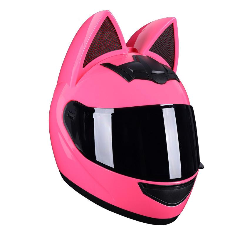 Motorcycle Helmet for Girls, Electric Bike Cat Ear Full-face Helmet, Suitable for All Seasons, Biker Helmet