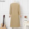 ZANZEA Women Casual Round Neck Solid Color 3/4 Sleeve Dress