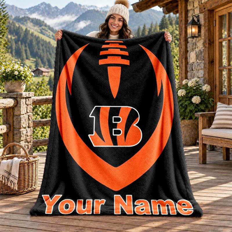 Cincinnati Bengals Custom Name Flannel Blanket Personalized Soft Warm Plush Throw Blanket Customized Gift for Family Friends
