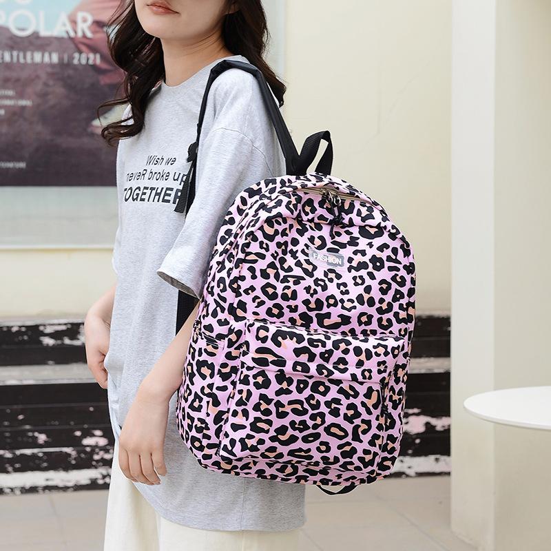 Schoolbag Retro College Style Junior High School Students Large Capacity 1011 New Leopard Print Trend Versatile Ridge Backpack