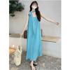 Lake Blue Halterneck Camisole Dress Women's Summer Dopamine Bright Xinjiang Outfit Resort Beach Dress