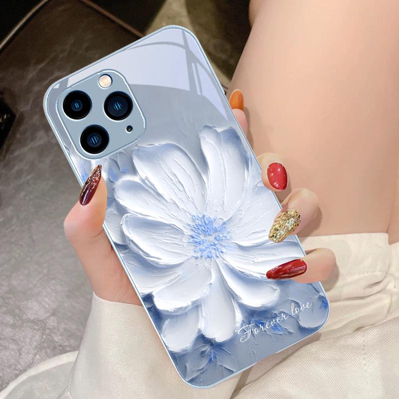 Blooming Flowers Rose Purple For IPhone 15 Pro 14 13 12 Mini 11 XS Max XR 7 8 Plu SE 2020 2022 Tempered Glass Phone Case