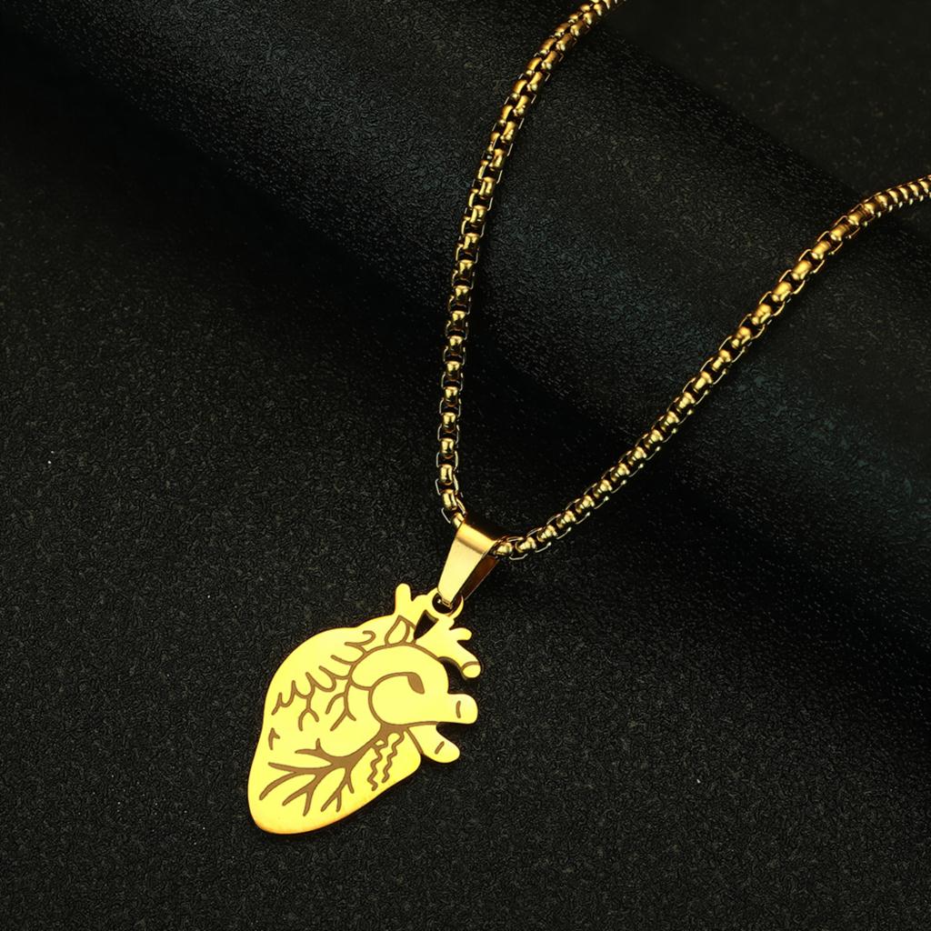 Kinital Laser Carved Exquisite Fashion Stainless Steel Necklace Anatomic Human Heart Charm Necklace Birthday Commemorative Gift