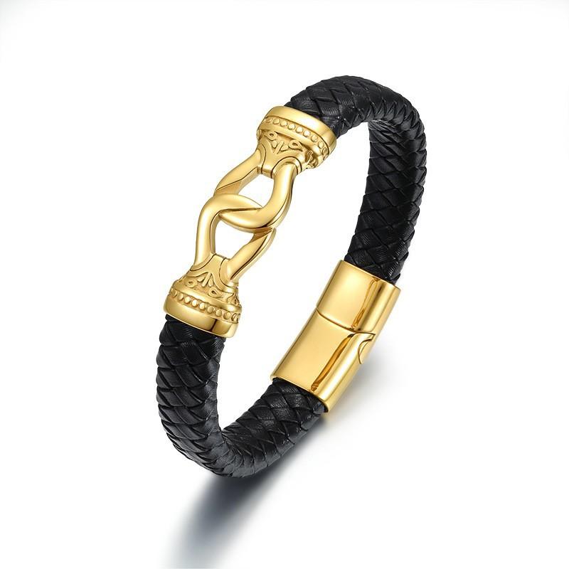 Men's High-Grade Stainless Steel Bracelet Punk Religious 8-Character Buckle Leather Popular New Cross-Border Charm Jewelry Gifts