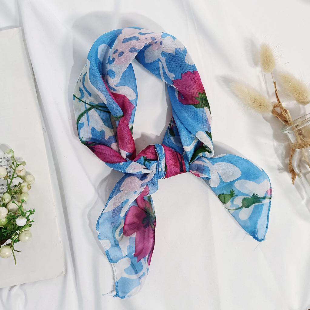 65*65Cm Summer Fashion Chiffon Flower Scarf Ladies Head Neck Square Scarf Shawls Female Hair Ties Bands Neckerchief Shawl
