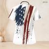 Women Plus Size V Neck Short Sleeve American Flag Print Nurse Scrub Top With Front Pockets