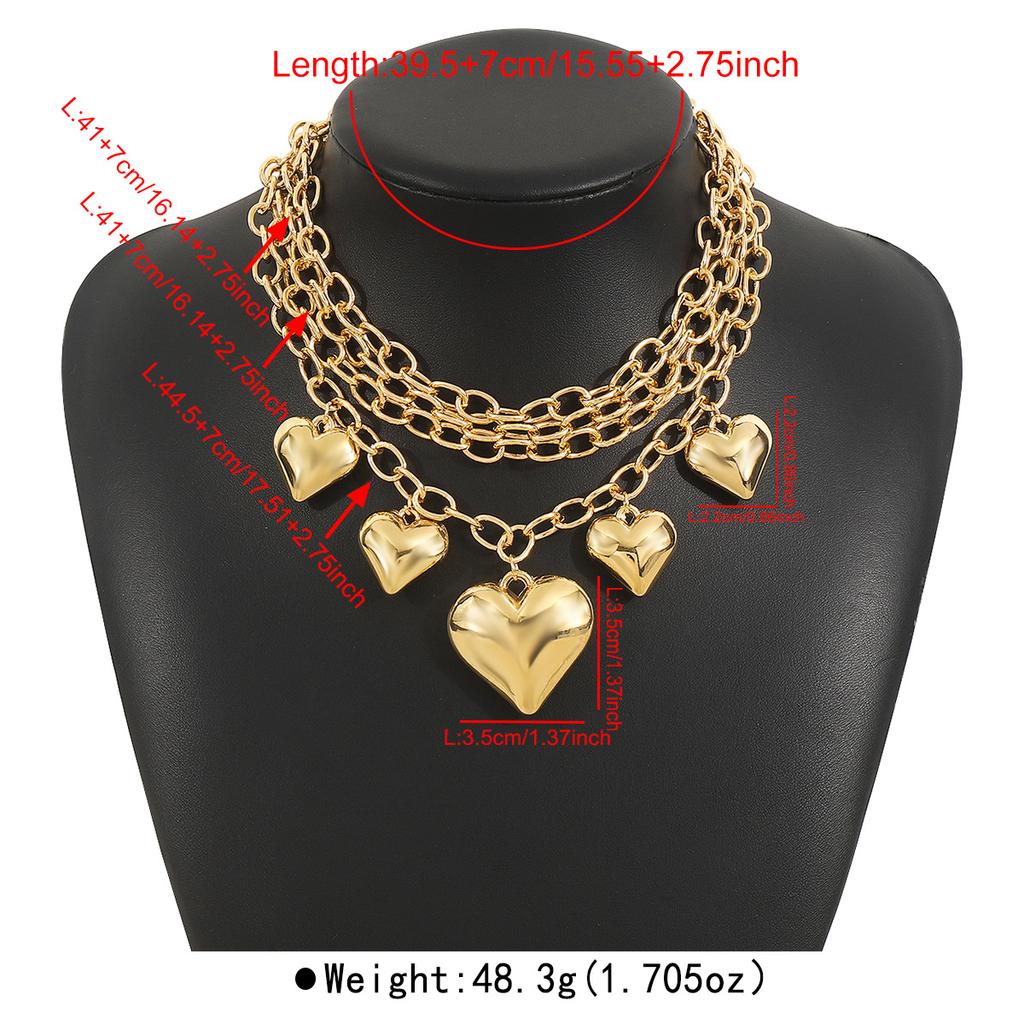 Tooxika Hip Hop Metal Style Love Heart Pendant Chain Necklace Exaggerated Personalised Geometric Collarbone Chain