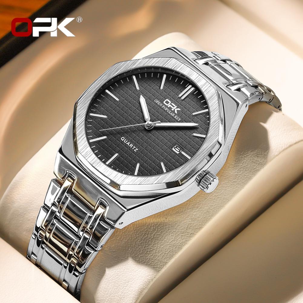 OPK Luxury Fashion Men's Quartz Watch Octagonal Waterproof Night Light Business Men's Calendar Watch
