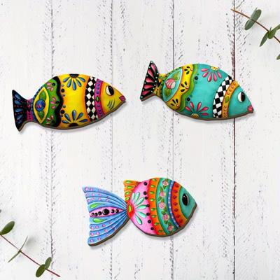 Yousheng 4 Pcs Wooden Tropical Fish Wall Art Colorful Printed Fish Beach Wall Decor Nautical Coastal Wall Sculpture for Home Bedroom Bathroom Lake