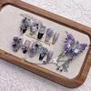 Purple Handmade Medium-Length Pointed Butterfly False Nail Tips