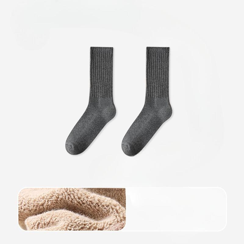 

Men s Autumn and Winter Thick Hair Ring Warm Sweat Absorption Deodorizing 10A Class Antibacterial Towel Bottom Mid Tube Socks 1 pair темно-серого