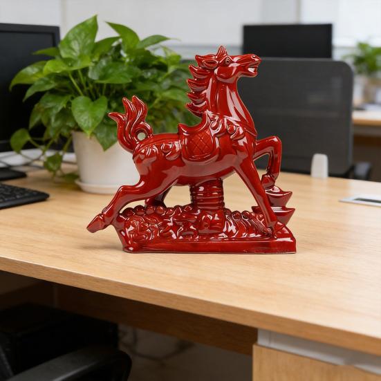2026 Year of The Horse Figurine Ceramic Feng Shui Red Horse Statue Chinese New Year Home Office Tabletop Decoration for Wealth Good Luck