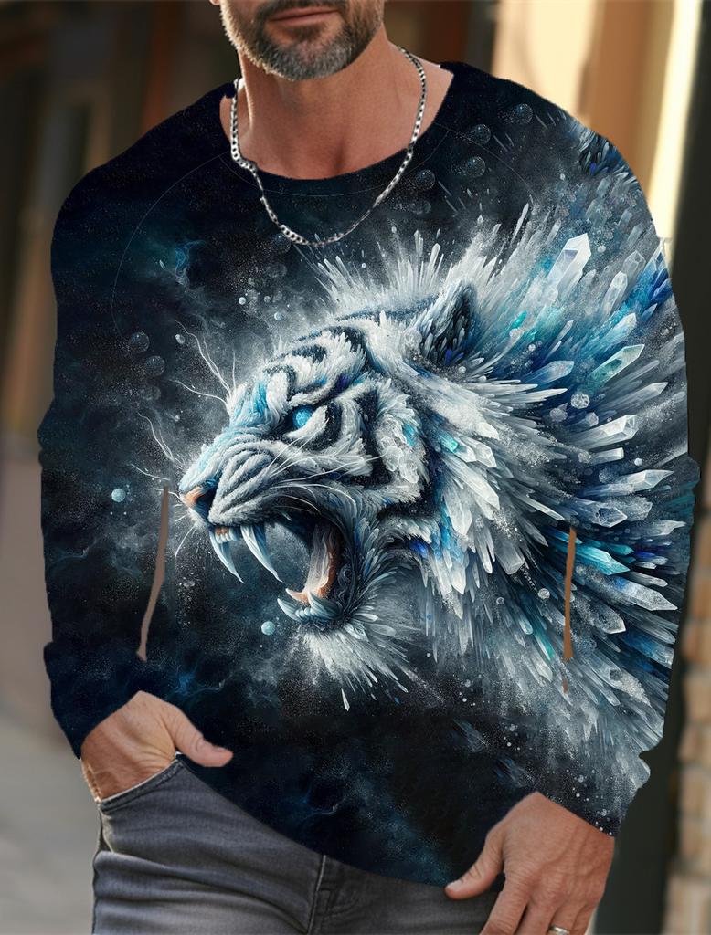 Nuova Felpa Pullover con Stampa Tigre 2024 Autunno Inverno Casual da Uomo a Maniche Lunghe Girocollo Streetwear Harajuku Abbigliamento da Uomo