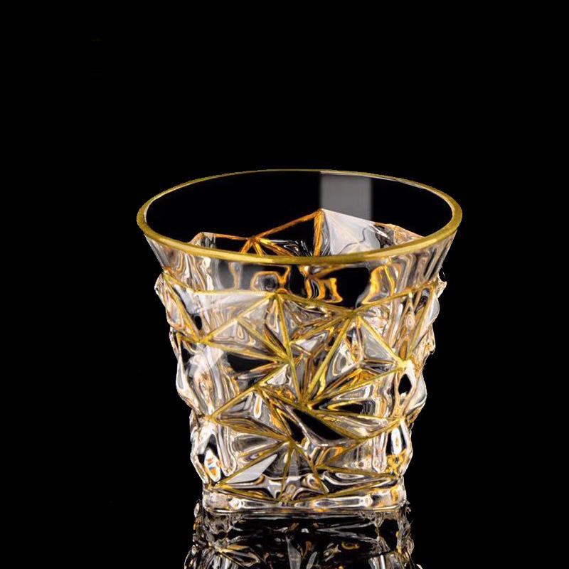 Luksusowy Kieliszek do Whisky ze Złotą Linią Luksusowe Kryształowe Szklanki Malowane Błyszczące Wielofunkcyjny Kieliszek do Wina Piwa Koktajlu Tumbler